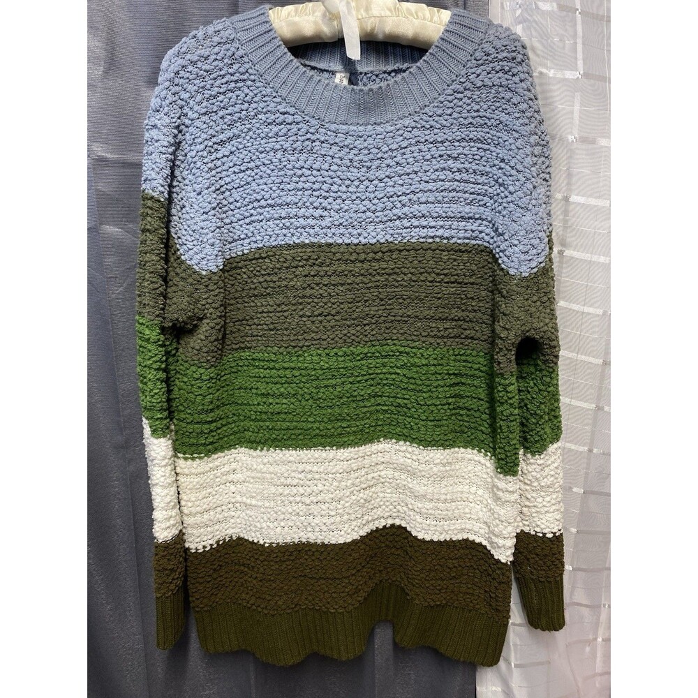 Zenana Premium Womens XL Textured Striped Knit Crewneck Pullover Sweater